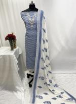 Cotton Blue Casual Wear Printed Dress Material